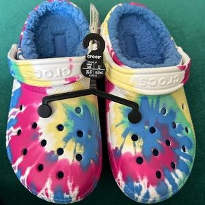 Tie Dye Crocs Never worn. Size 6w. Jibbitz and bows sold separately